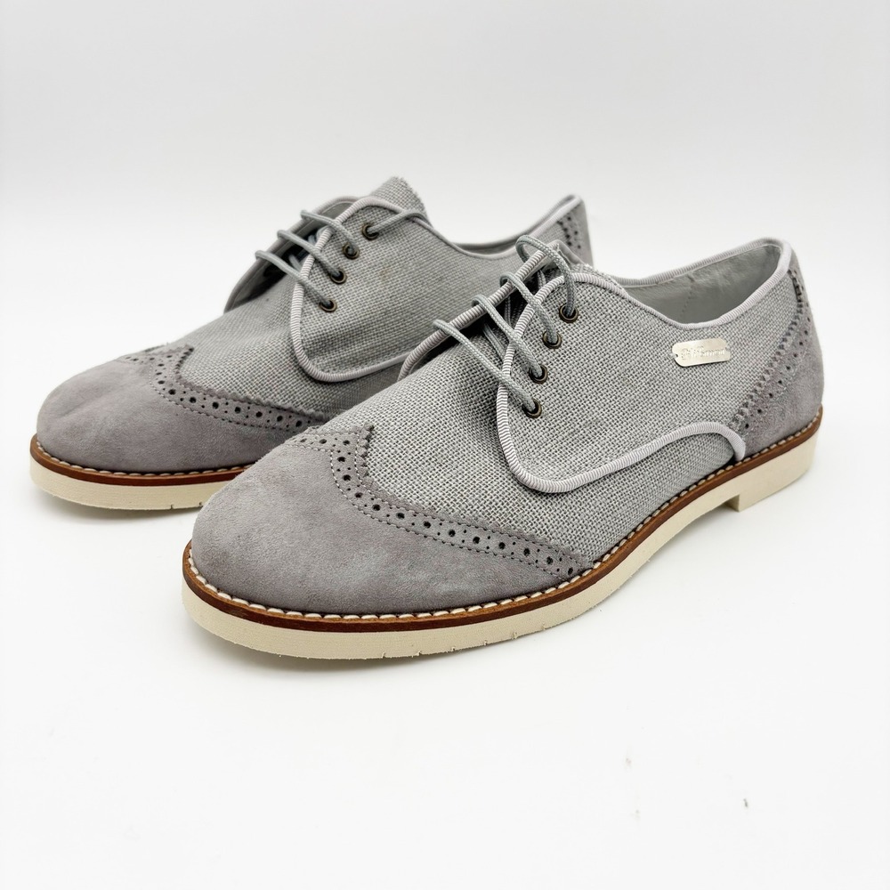 Pili Carrera Gray Linen and Suede Oxford Shoes Size EU 35